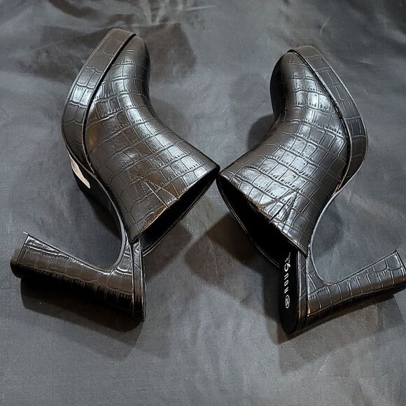 BRAND NEW ROUGE HELUIM SQUARE TOE HIGH HEEL CROC SKIN PRINT FAUX SLIM  MULE R3 - Picture 7 of 16